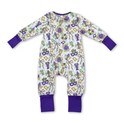 Plaid bow crawfish baby girls Mardi Gras zipper romper