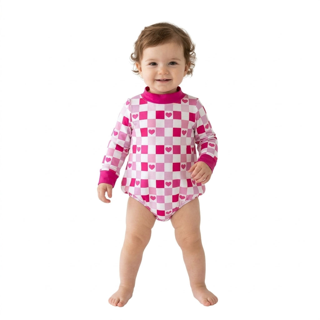 Hot pink mock neck heart baby girls Valentine&