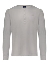 Grey long sleeve Mystic Henley shirt by White Water Life, featuring a comfortable fit and casual style.