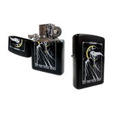 Let The Weak Burn lighter by Any Means Necessary Clothing, sleek black metal lighter with logo engraving visible in the image.