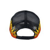 Back view of Any Means Necessary Clothing Let the Weak Burn trucker hat with mesh back and adjustable strap.