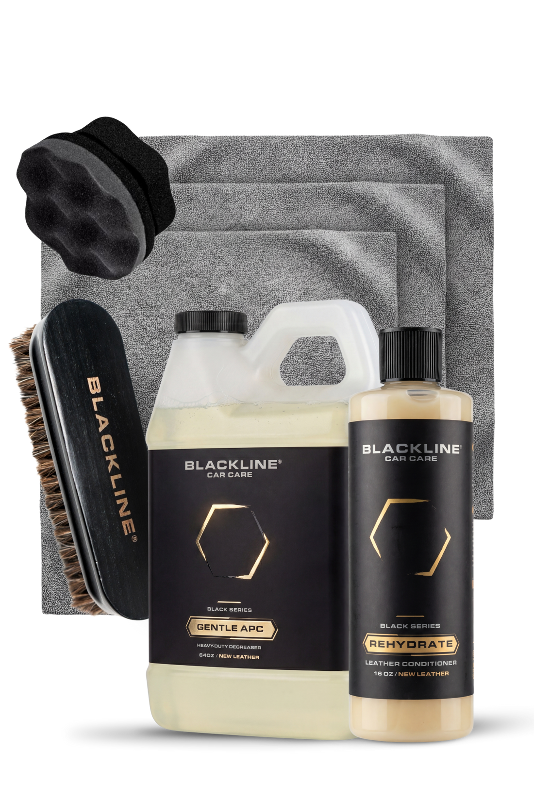 Blackline Car Care BLACKLINE® Gentle APC all-purpose cleaner bottle with leather brush for cleaning car surfaces