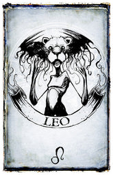 Leo zodiac poster featuring detailed artwork by Shawn Coss, suitable for wall decor from Any Means Necessary Clothing.