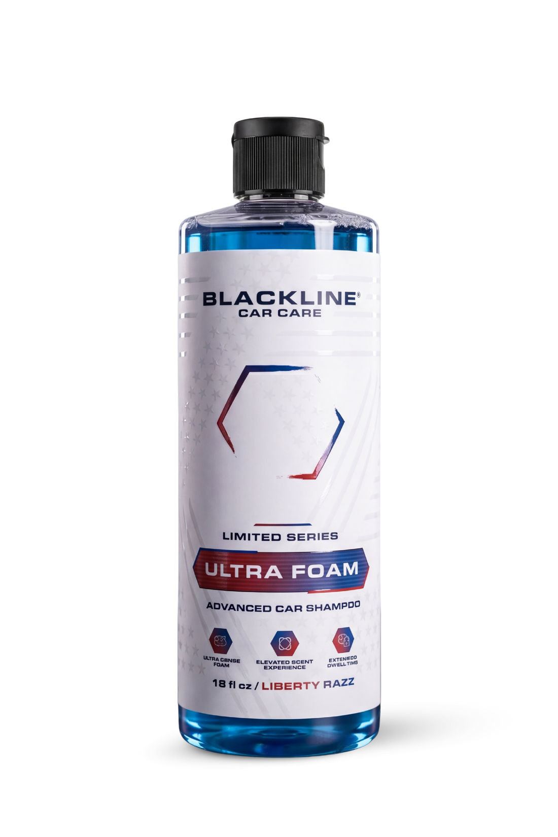 Blackline Car Care BLACKLINE® Ultra Foam car shampoo applied to a vehicle for a thorough clean and shiny finish.