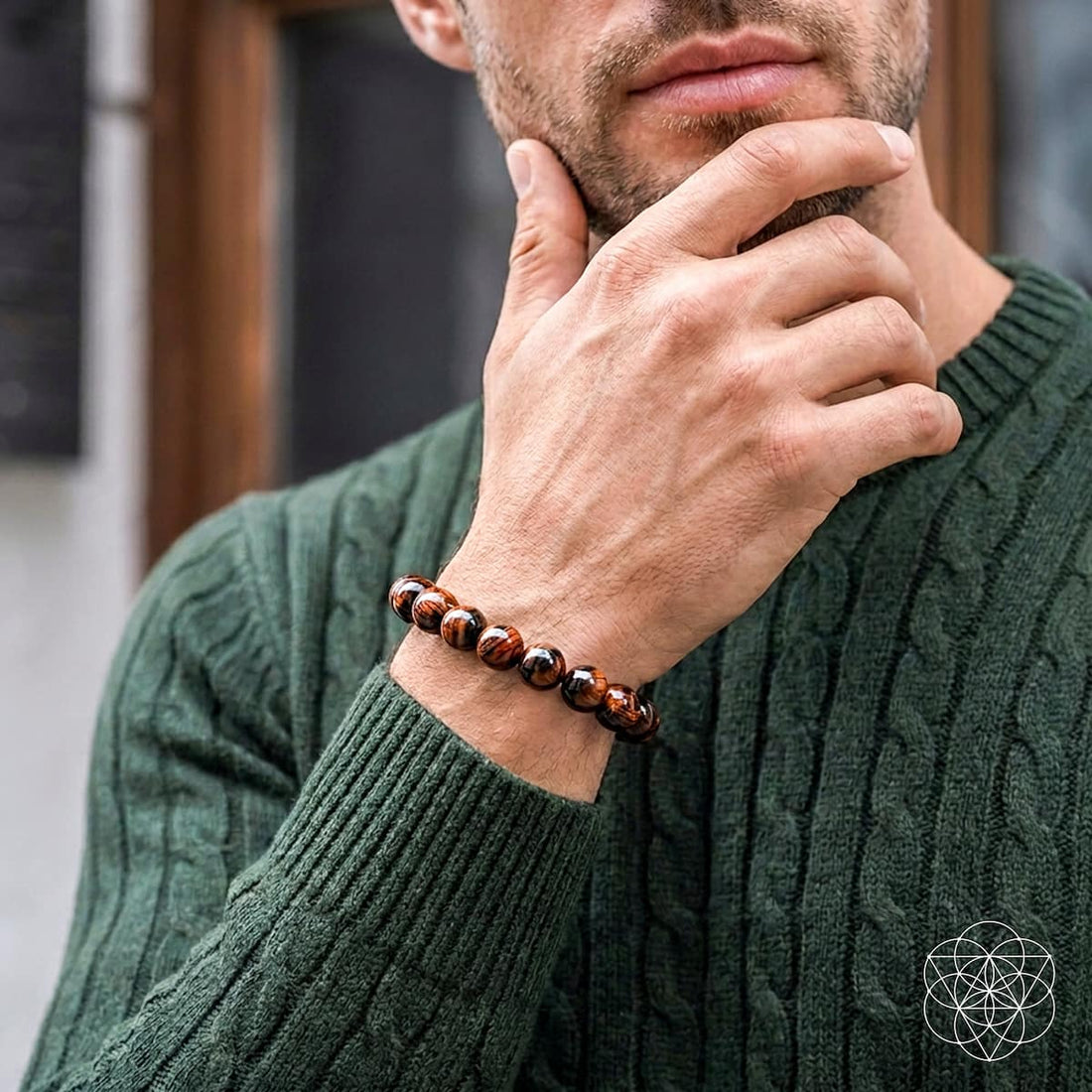 Mahogany Obsidian bracelet from Conscious Items featuring natural stone beads on a leather cord, styled in a lifestyle setting.