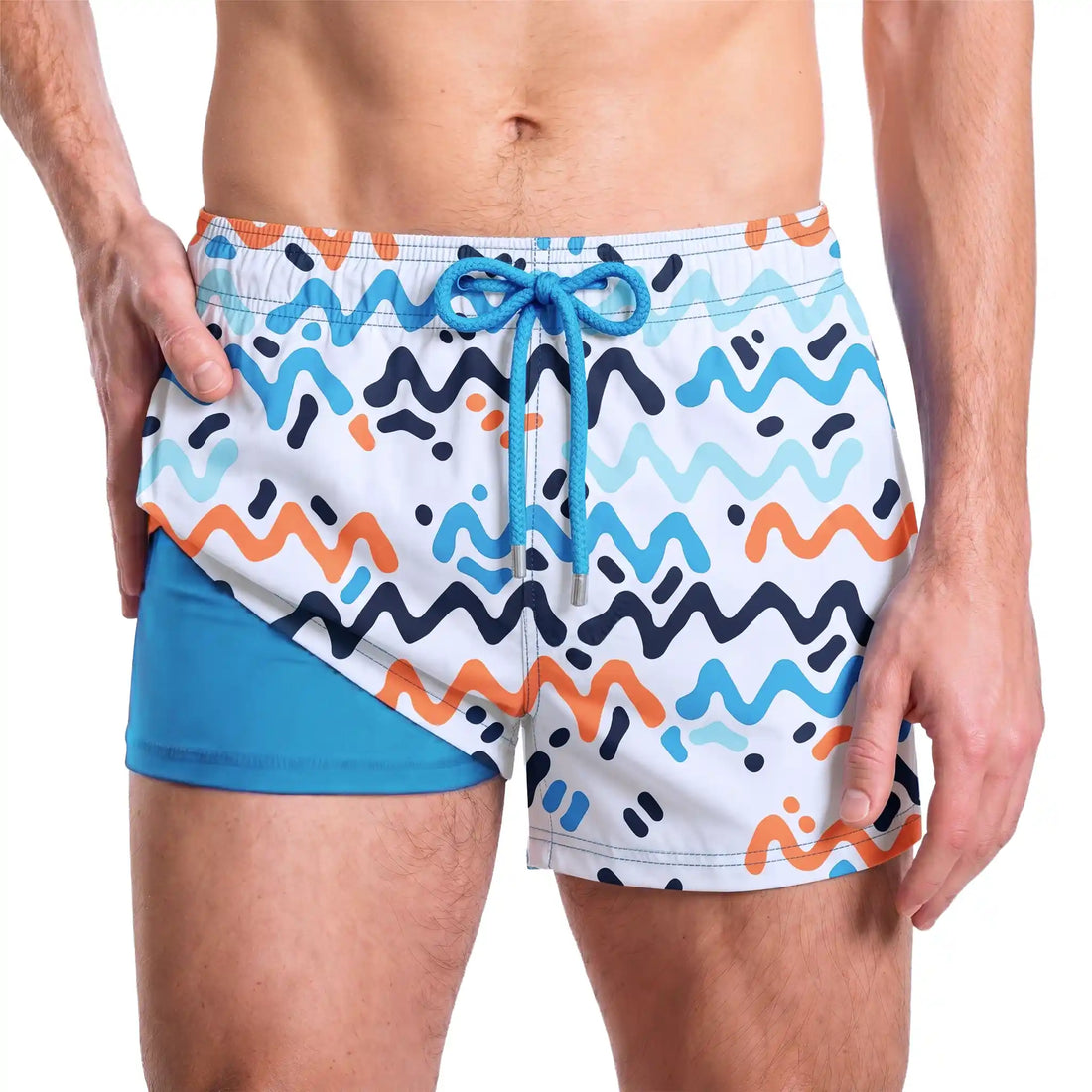 Men’s Premium Compression-Lined Hybrid Shorts – Line Rush-Ocean and Sol