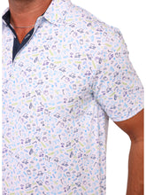 White Water Life Links Print Polo shirt featuring a distinctive link pattern, casual men&