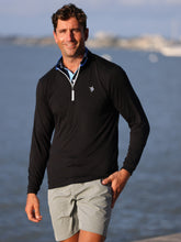 Black White Water Life Long Beach quarter zip long sleeve top, ultra-soft and lightweight for comfortable wear.