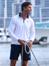 White Water Life Long Beach quarter zip long sleeve shirt in ultra soft, lightweight fabric displayed on a model.