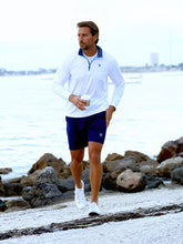 White Water Life Long Beach quarter zip long sleeve shirt in lightweight, ultra-soft fabric, shown in a casual outdoor setting.
