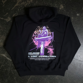 Black Lost Connection hoodie by Any Means Necessary Clothing, showing the back with a graphic design and logo.