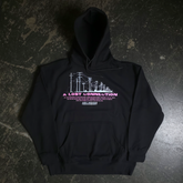 Black Lost Connection hoodie by Any Means Necessary Clothing, front view showing design and comfortable pullover style.