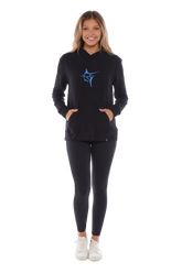 Black Marina Hoodie by White Water Life, front view showing the casual fit and hoodie design.