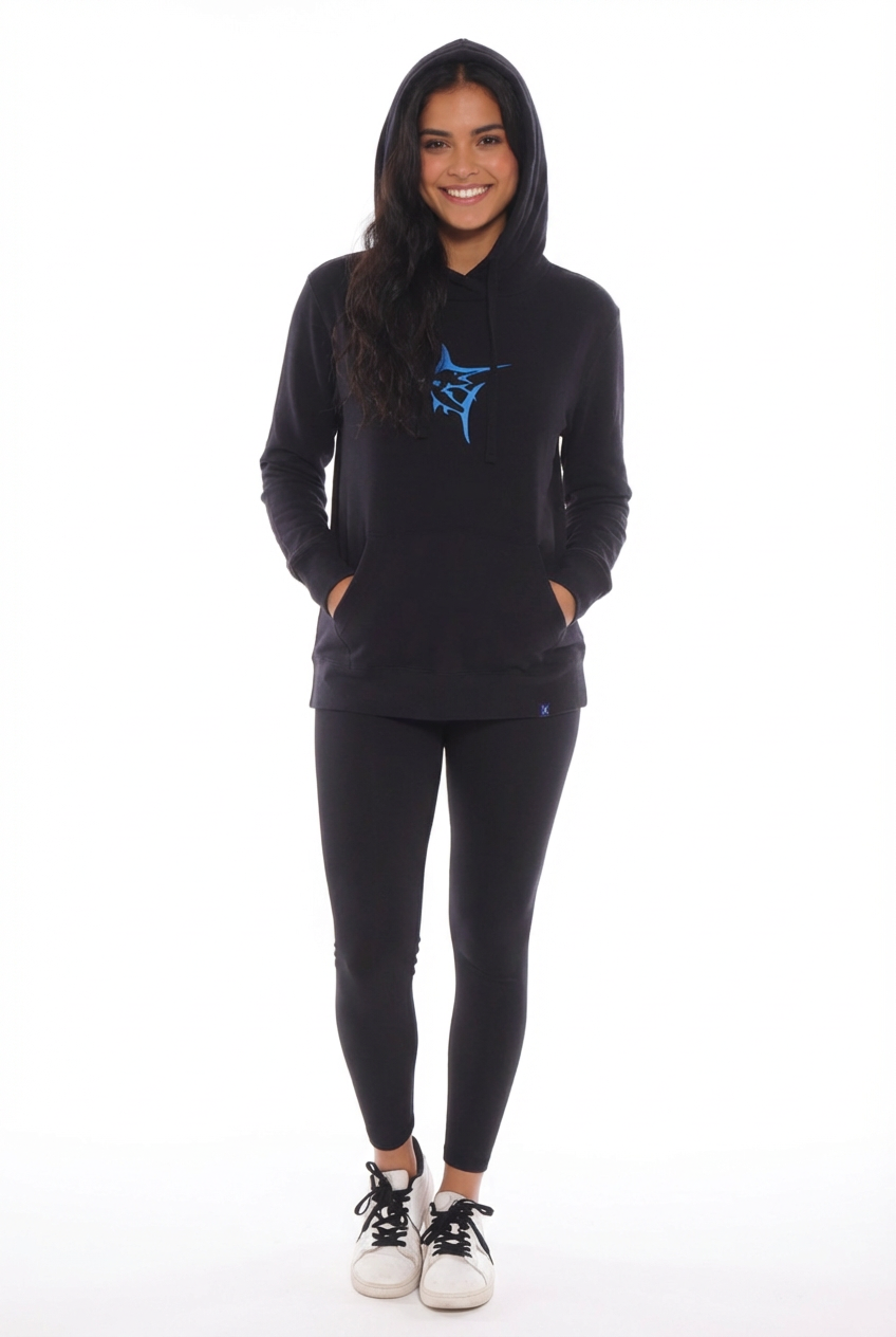 Black Marina Hoodie by White Water Life, front view showing the casual design and soft fabric.