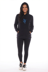 Black Marina Hoodie by White Water Life, front view showing the casual design and soft fabric.