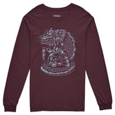 Yūjin Clothing Dragon Legend long sleeve T-shirt featuring a detailed dragon graphic on black fabric.