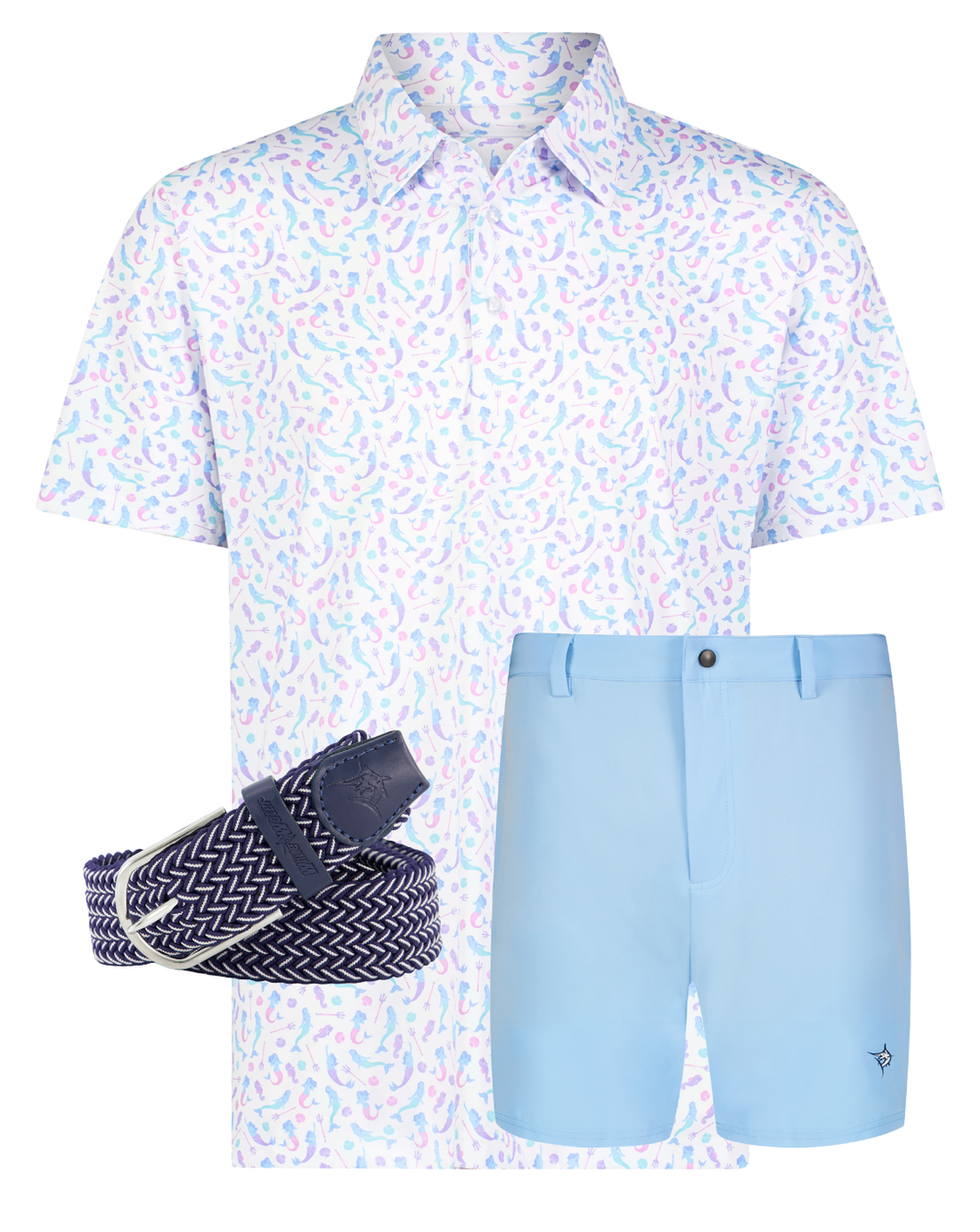 White Water Life Mermaid Polo shirt with a colorful mermaid design, showcasing vibrant aquatic-themed details.