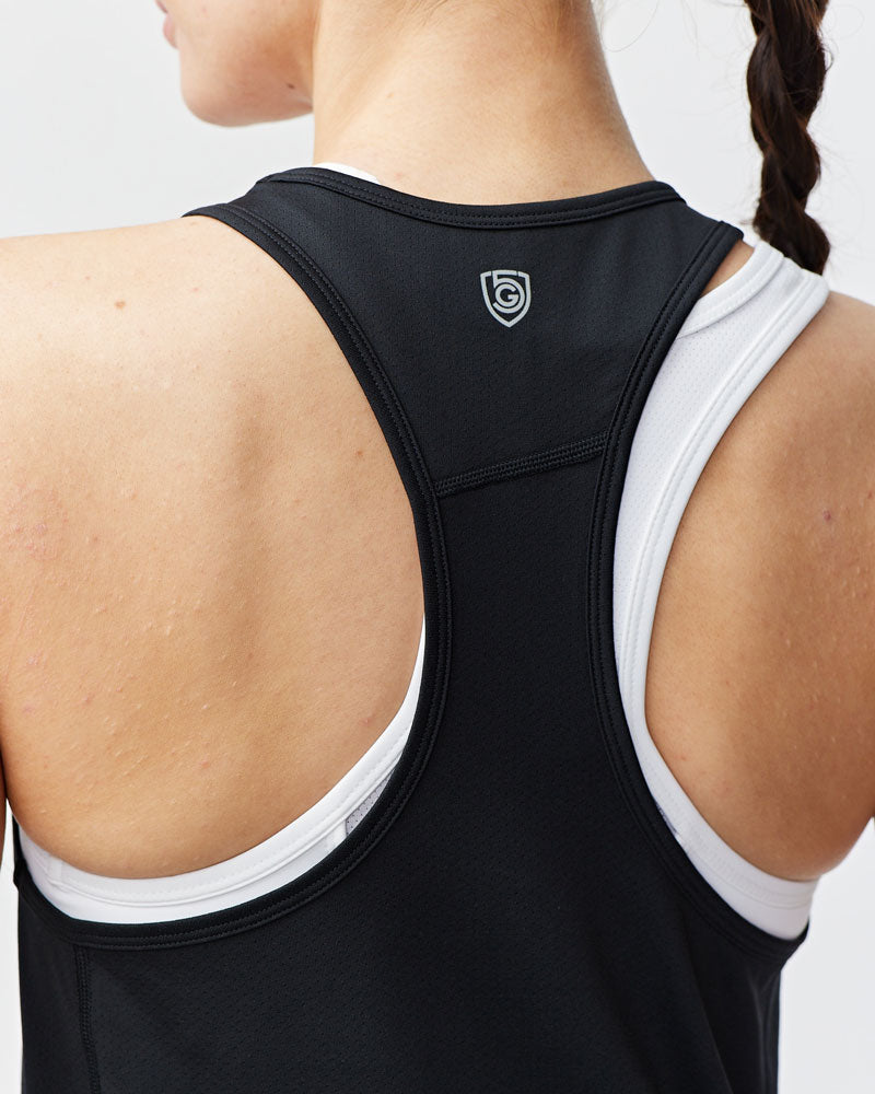 Black Goal Five Mesh It To Me training tank top with breathable mesh fabric and athletic fit.