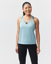 Goal Five Mesh It To Me training tank top made of breathable mesh fabric in mineral color, perfect for workout and gym wear.