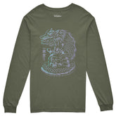 Yūjin Clothing Dragon Legend long sleeve T-shirt featuring a detailed dragon graphic on black fabric.