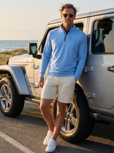 White Water Life Freeport Short in azure blue, outdoor performance shorts with tan accents, designed for effortless wear and adventure.