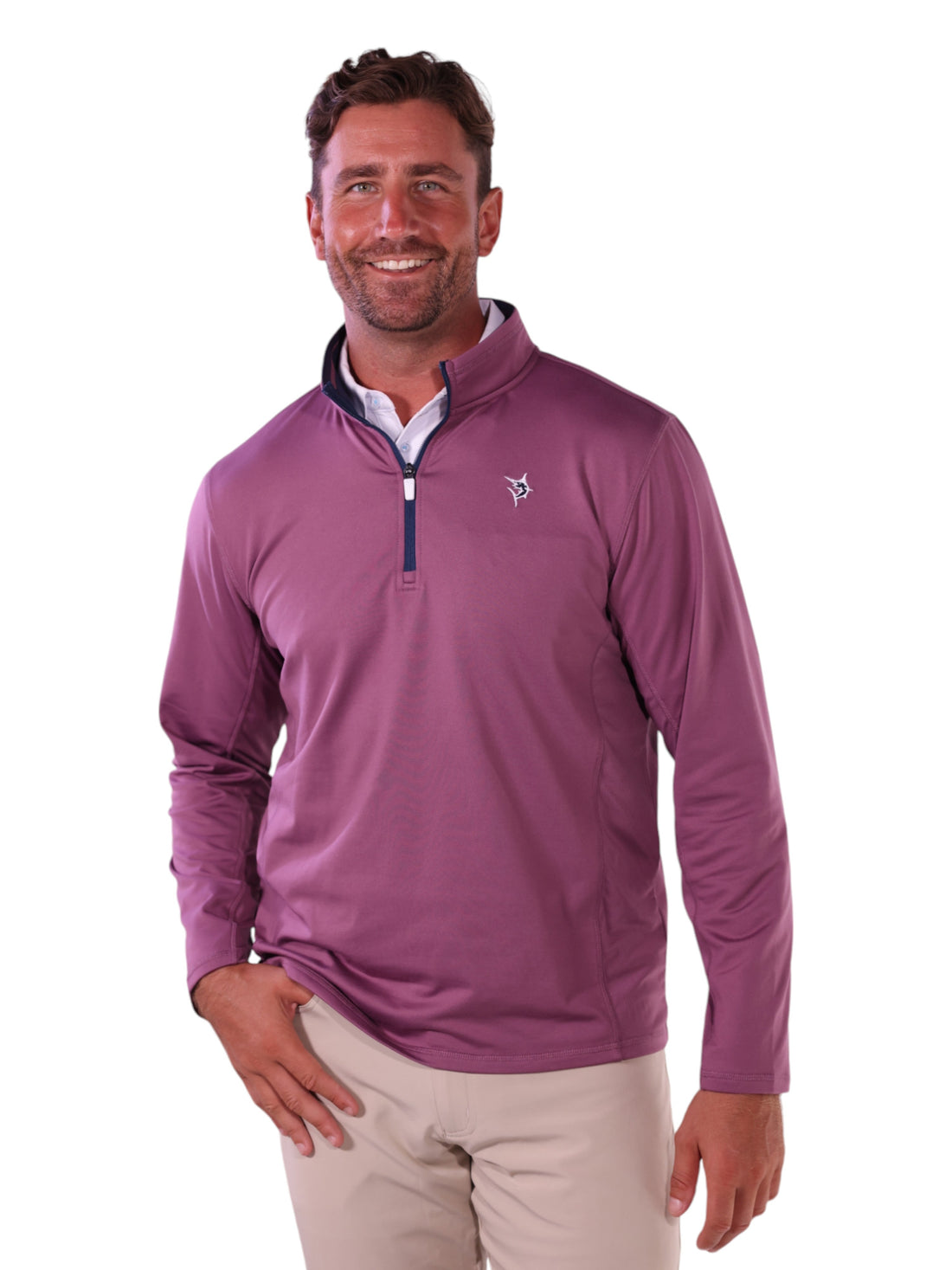 White Water Life Montauk quarter-zip midweight comfort shirt in burgundy, featuring a high collar and casual fit.