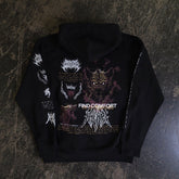 Black Mantra Zip Up Hoodie by Any Means Necessary Clothing, shown from the back with a full zipper and hood detail.