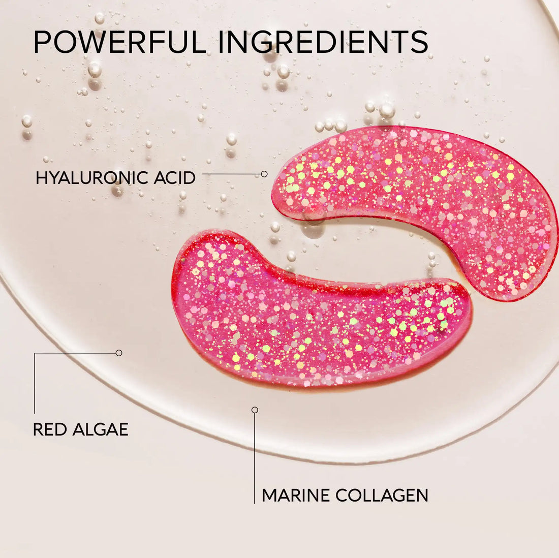Maree eye patches for puffy eyes, showing cooling gel patches applied under the eyes for reducing puffiness and fatigue.