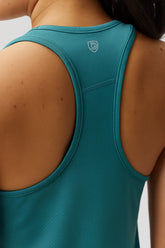 Goal Five Mesh It To Me training tank top in malachite, featuring breathable mesh fabric and a sleeveless design.