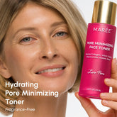 Maree Hydrating Pore Refining Toner bottle with clear liquid and minimalist label, designed to minimize pores and hydrate skin.