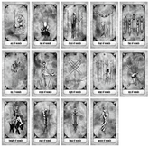 Minor Arcana Wands tarot cards from Any Means Necessary Clothing Tarot Deck, featuring detailed illustrated wand suit cards.