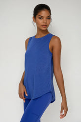 Blue sheer striped mesh active tank top with a cut-out back from Fitkitty Culture women&