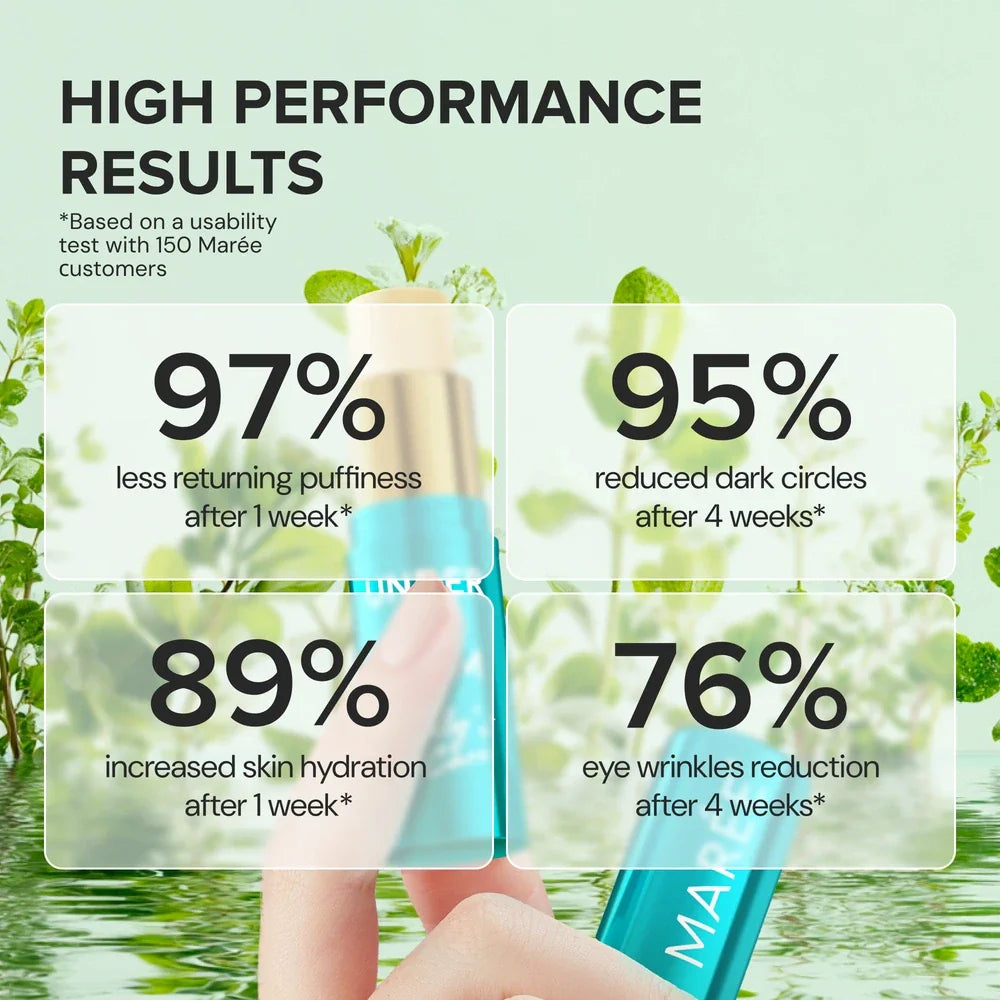 Maree Instant Eye Smoother Balm stick with natural ingredients, designed to reduce puffiness and smooth skin around the eyes.