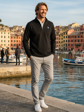 Black White Water Life Montauk quarter zip midweight comfort shirt with a high collar and zipper detail.