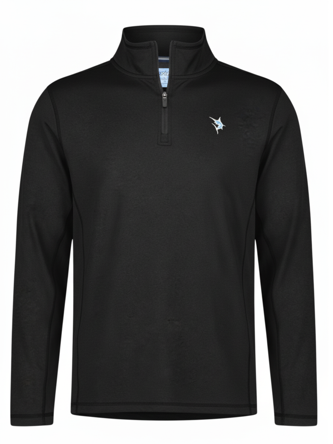 Black White Water Life Montauk quarter zip midweight comfort pullover with a high collar and subtle branding.