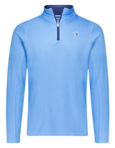 Light blue White Water Life Montauk quarter zip midweight comfort sweater, showing the zip closure and soft fabric texture.