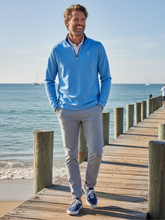 Light blue and navy White Water Life Montauk quarter zip midweight comfort shirt, shown with a relaxed fit and soft fabric.