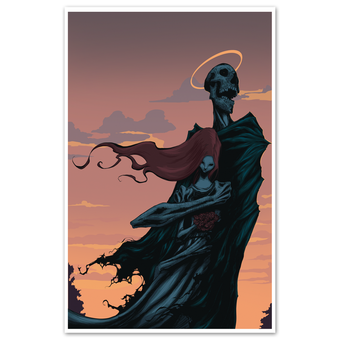 Black and white mourning death variant poster by Any Means Necessary Clothing featuring a detailed print design.