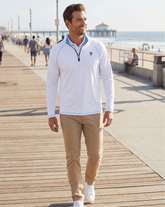 White Water Life New Harbor quarter zip sweatshirt, lightweight and comfortable, shown in a relaxed fit with a zip-up collar.