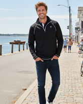 Black White Water Life New Harbor Quarter Zip sweatshirt with a relaxed fit and comfortable design.