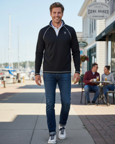 Black White Water Life Harbor Quarter Zip sweatshirt with relaxed fit and comfortable fabric, ideal for casual wear.