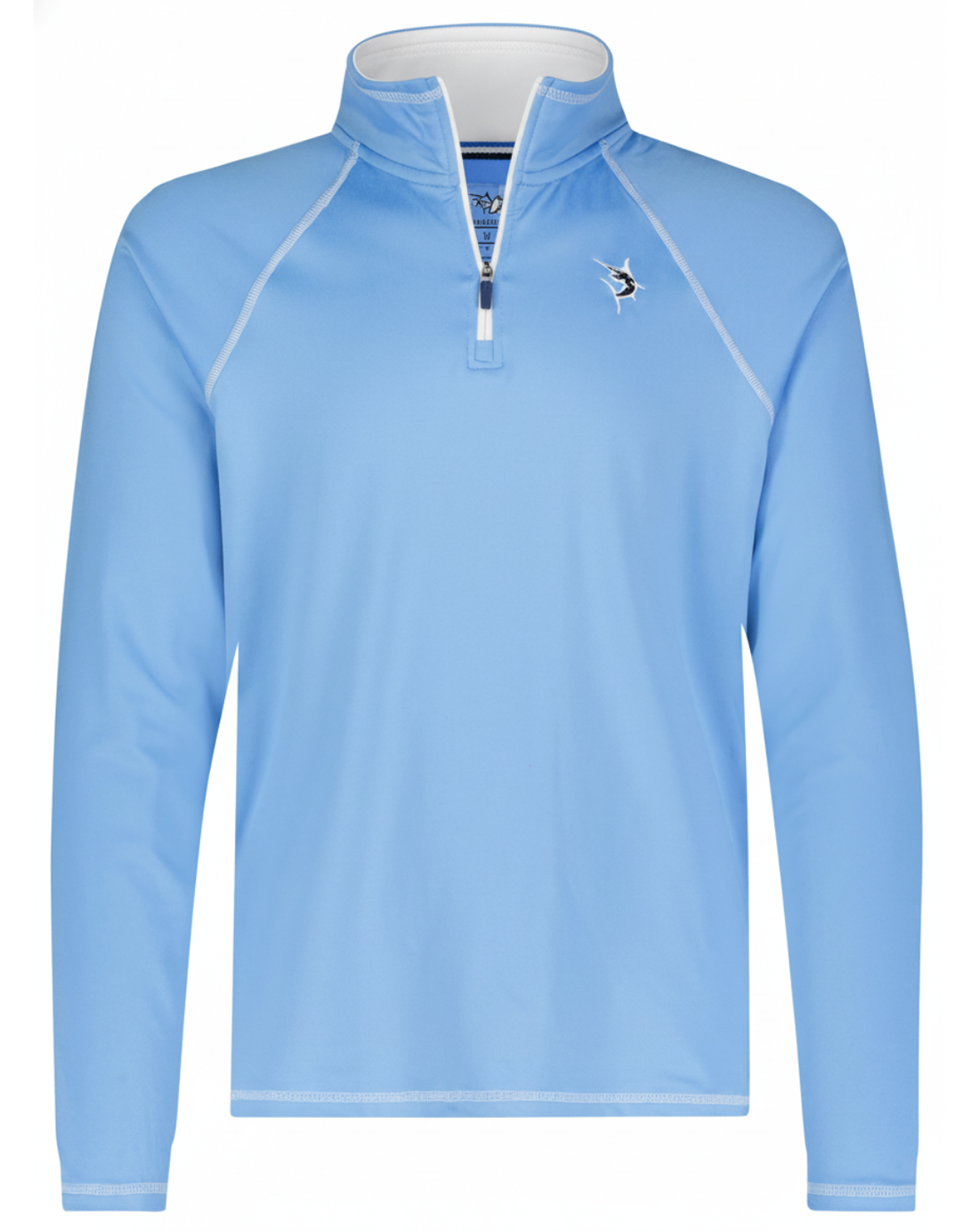 Light blue White Water Life quarter zip sweatshirt from the New Harbor Effortless Comfort collection, featuring a comfortable, casual fit.