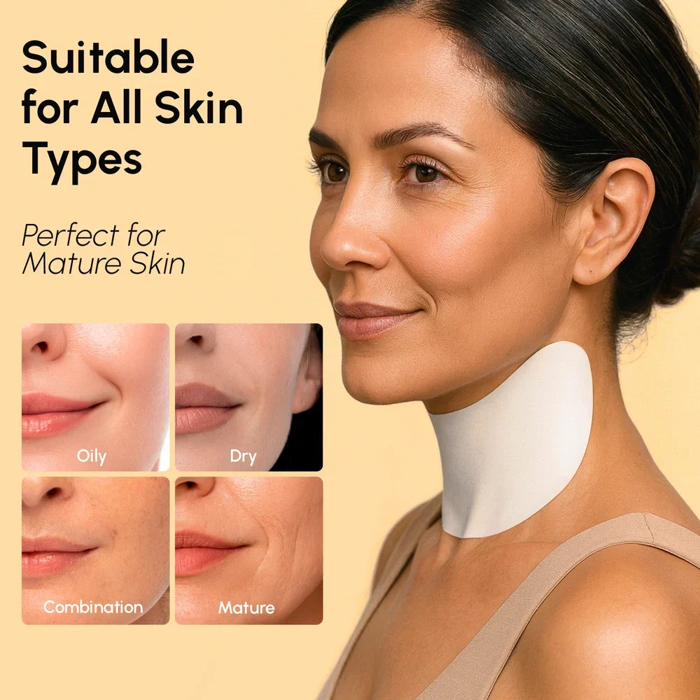 Maree lifting neck wrinkle patches applied to neck skin, designed to reduce fine lines and improve skin elasticity.