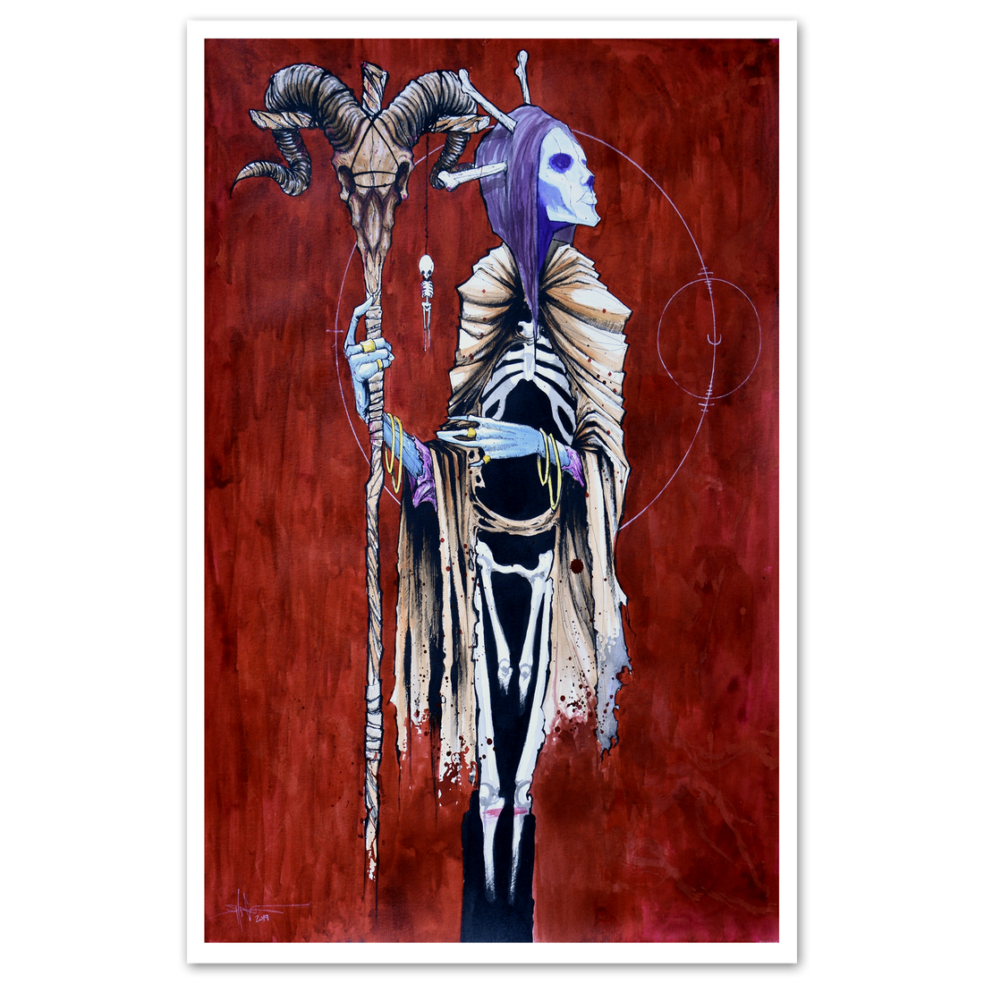 Necromancer poster by Any Means Necessary Clothing featuring dark, mystical artwork of a spellcaster on 11x17 paper.