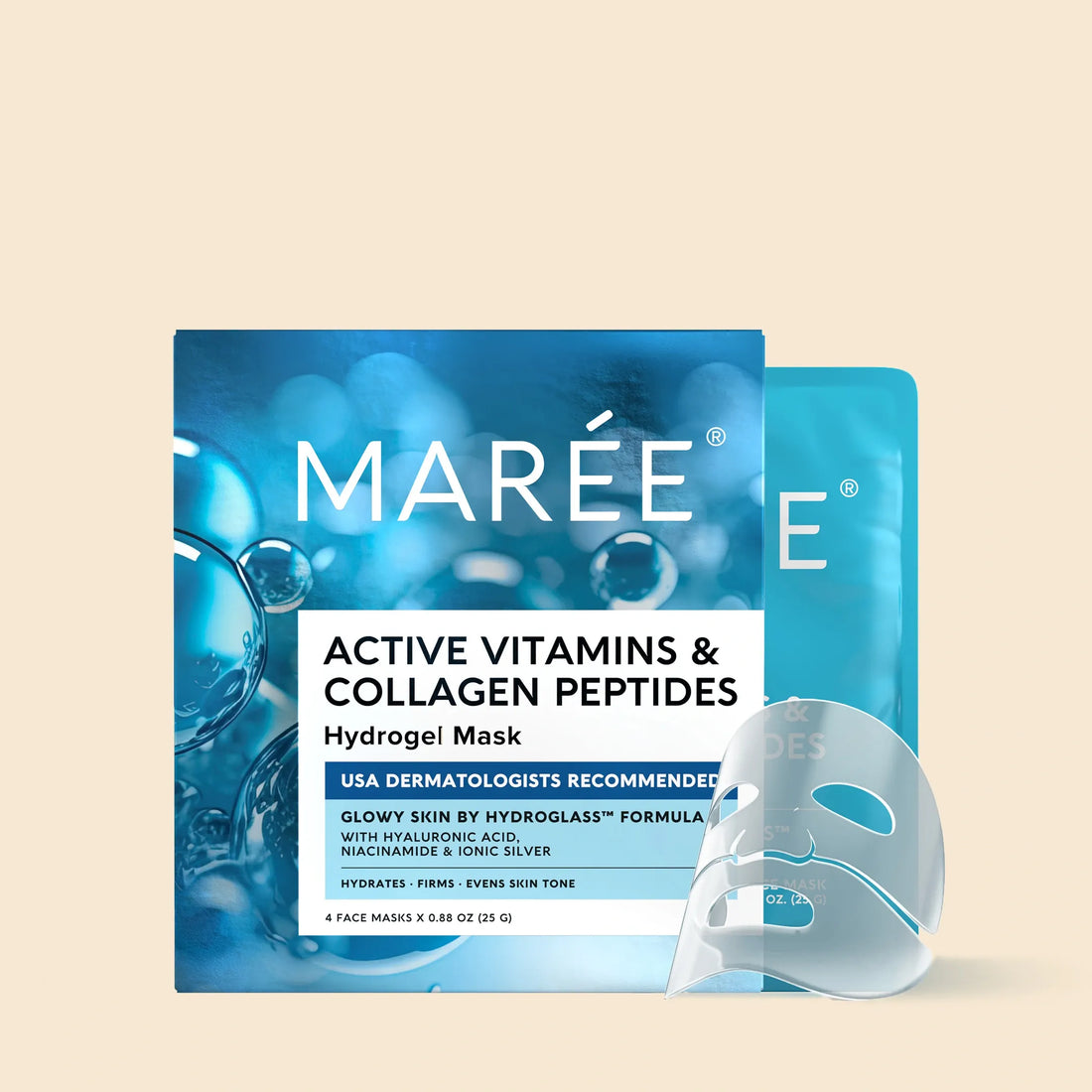 Hydrogel collagen face mask by Maree, showing a smooth, transparent mask designed for facial skincare.