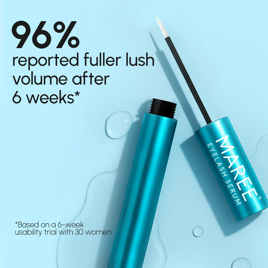 Maree Lash &amp; Brow Growth Serum bottle with applicator brush, designed to enhance lash and brow thickness and length.