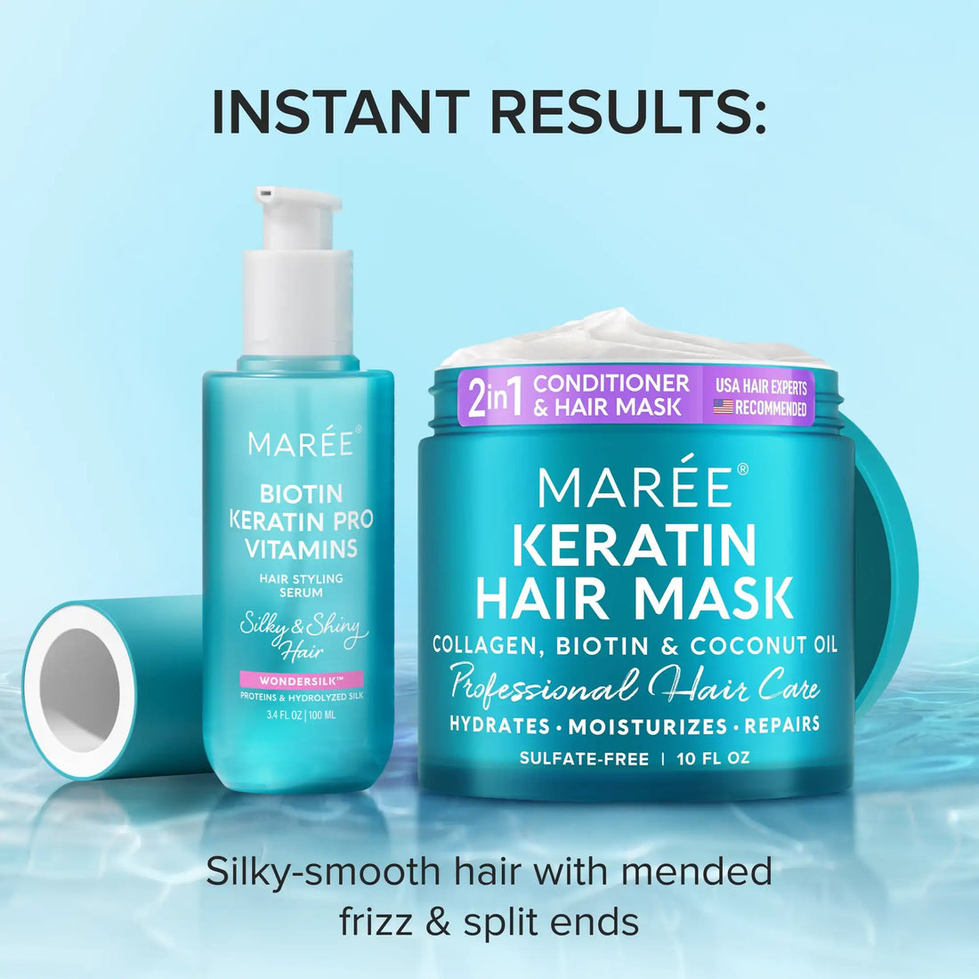 Maree keratin hair mask for damaged hair, showing a jar of nourishing treatment with a smooth, glossy finish and natural ingredients.