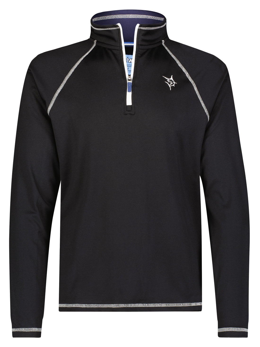 Black White Water Life Harbor Quarter Zip shirt showcasing a casual, comfortable quarter zip design with a high collar.