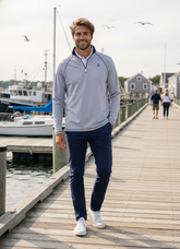 Grey White Water Life Harbor quarter zip sweater with a relaxed fit and comfortable fabric, perfect for casual wear.