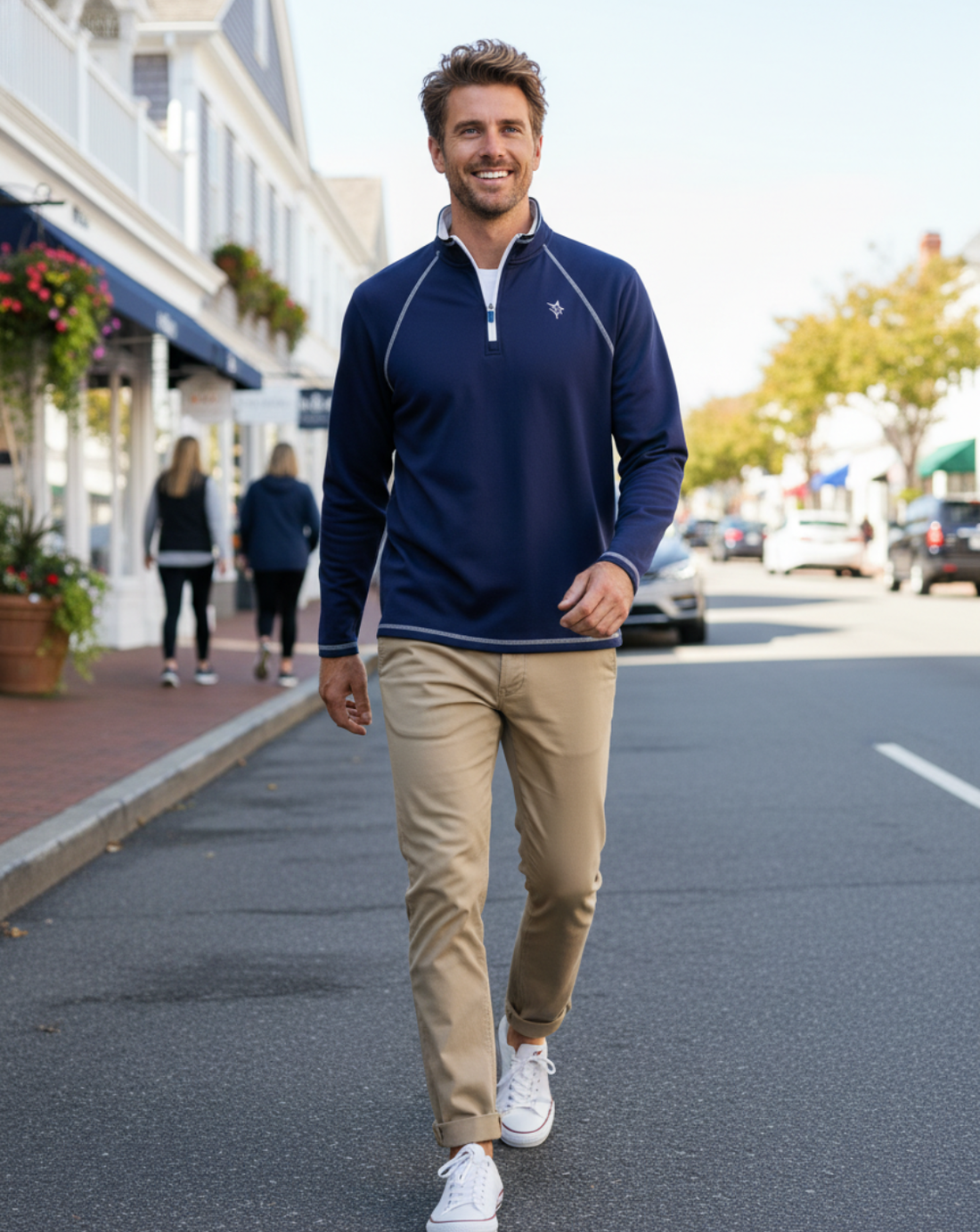 Navy quarter zip by White Water Life from the New Harbor collection, featuring a comfortable, effortless fit and casual style.